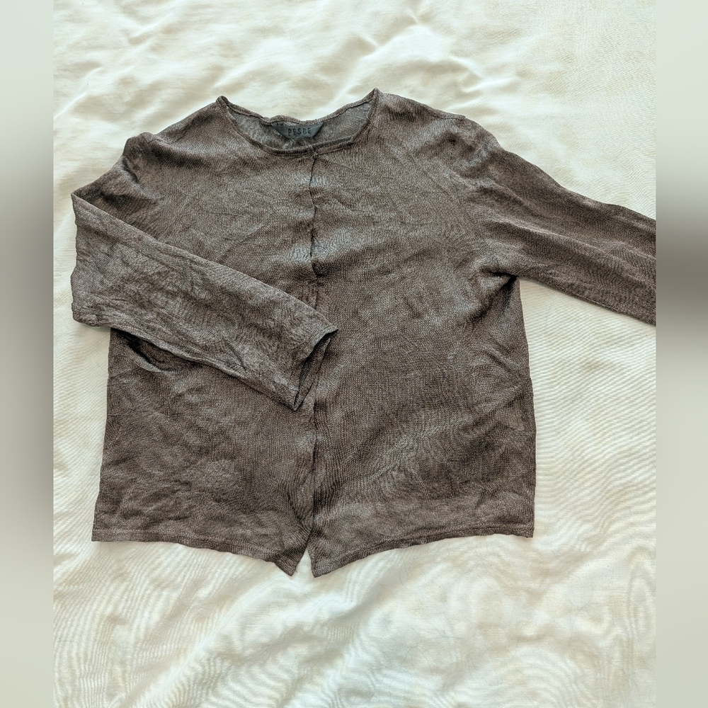 PESCE Brown long sleeve Semi-sheer cardigan Top Size S